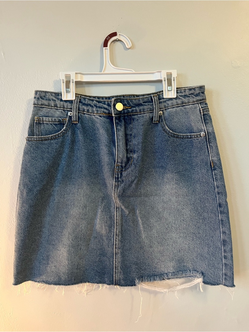 Abound Blue Denim Distressed Hem Mini Skirt